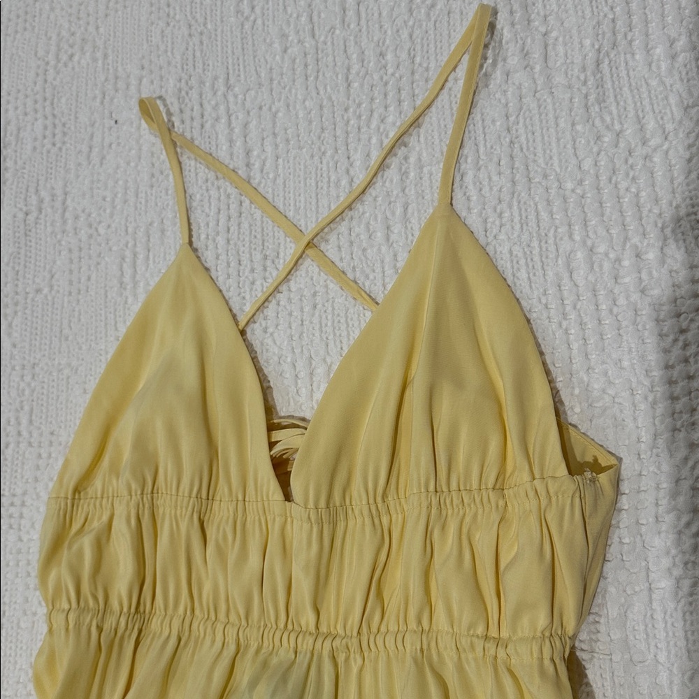 ZARA Butter Yellow Flowy Midi Dress XS Maxi A-line Sundress Strappy Open Back - Picture 8 of 15